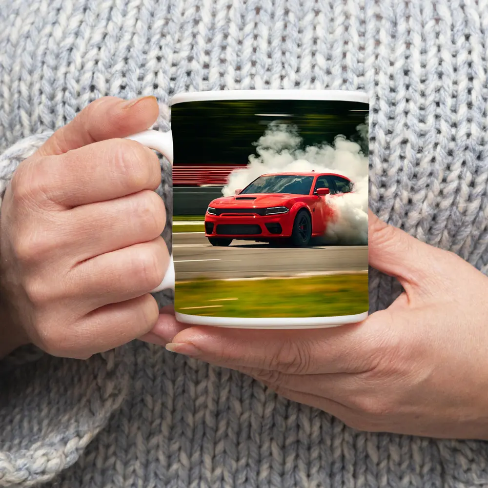 Red Dodge Charger Burnout on Track – Mugs