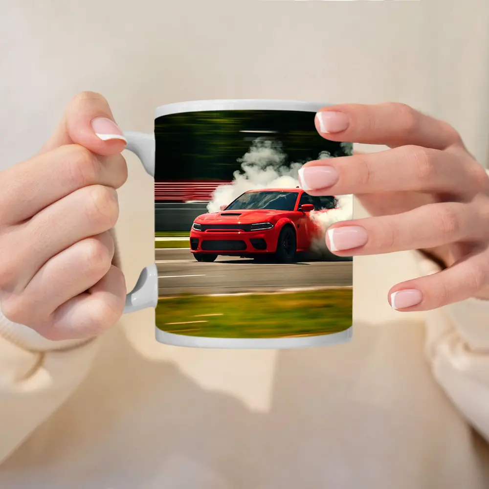 Red Dodge Charger Burnout on Track – Mugs