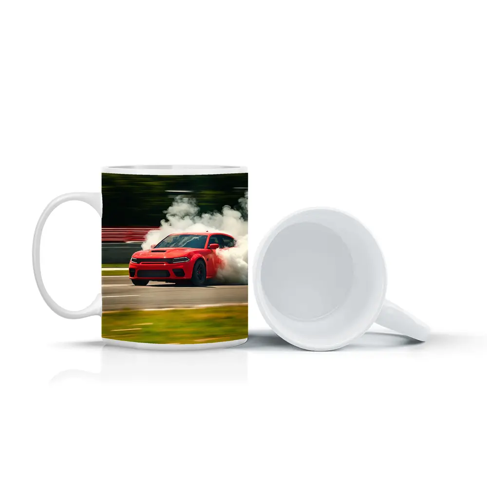 Red Dodge Charger Burnout on Track – Mugs