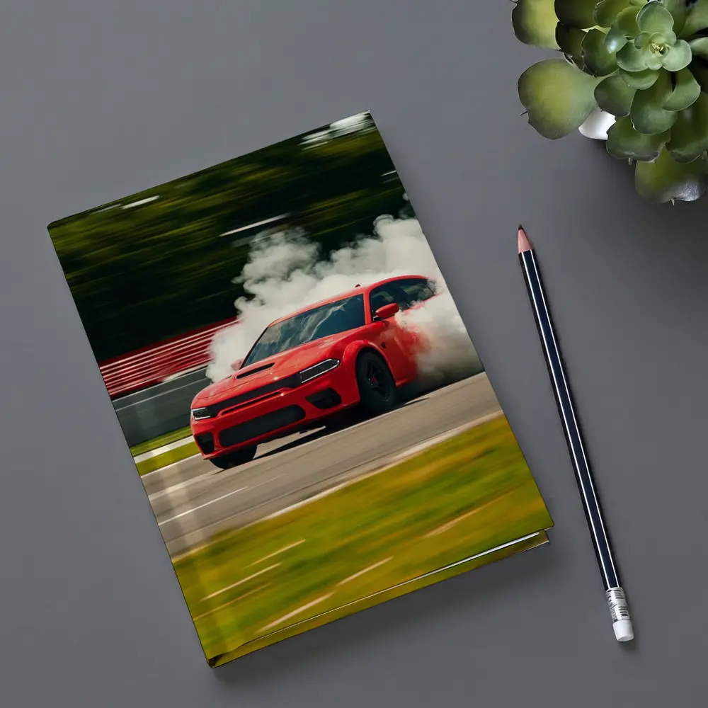Red Dodge Charger Burnout on Track – Notebooks