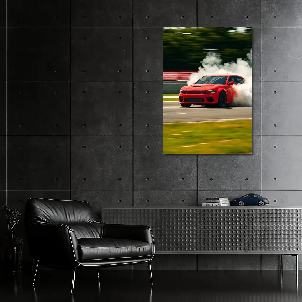 Red Dodge Charger Burnout on Track – Wall Art