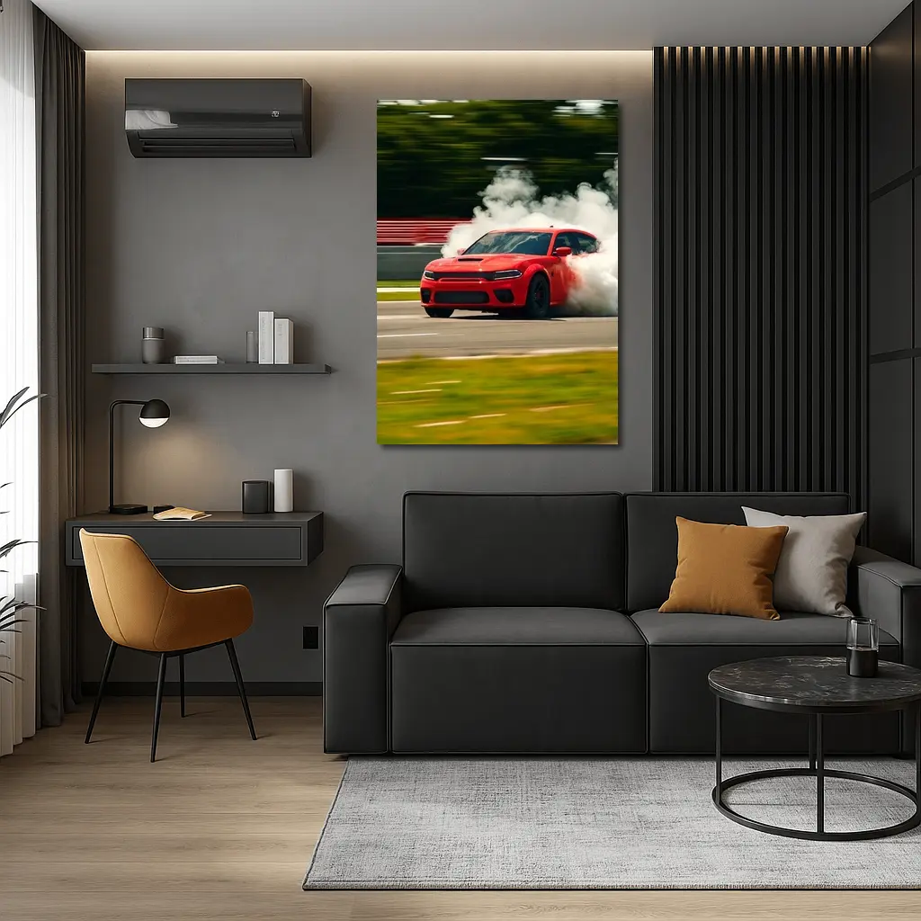 Red Dodge Charger Burnout on Track – Wall Art