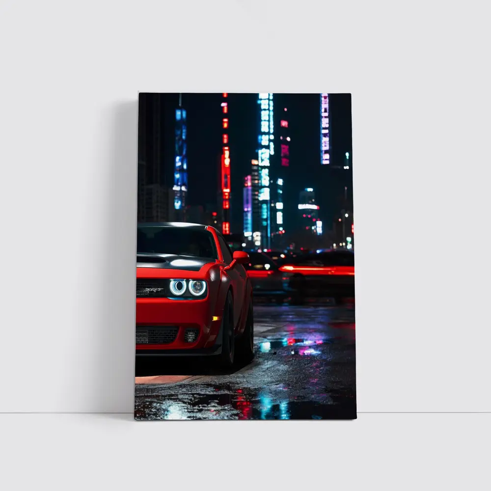 Dodge Challenger SRT Red Neon City Night – Wall Art