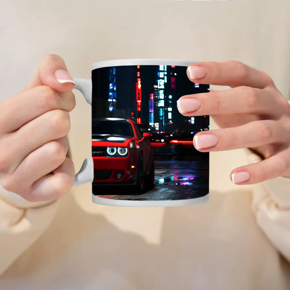 Dodge Challenger SRT Red Neon City Night – Mugs