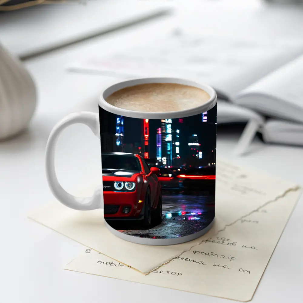 Dodge Challenger SRT Red Neon City Night – Mugs