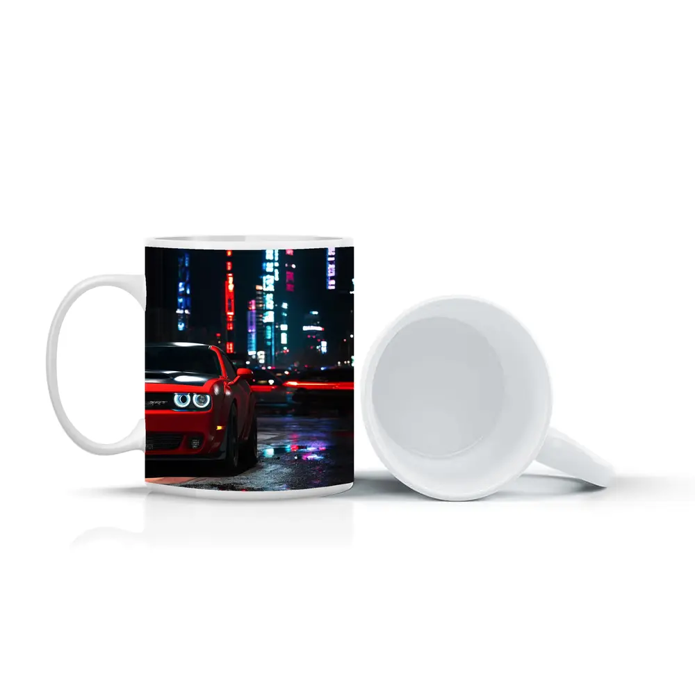 Dodge Challenger SRT Red Neon City Night – Mugs