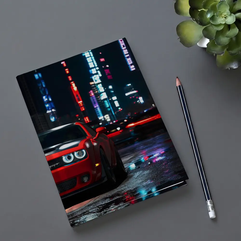 Dodge Challenger SRT Red Neon City Night – Notebooks