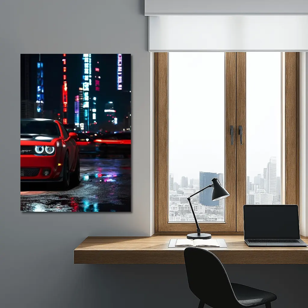 Dodge Challenger SRT Red Neon City Night – Wall Art
