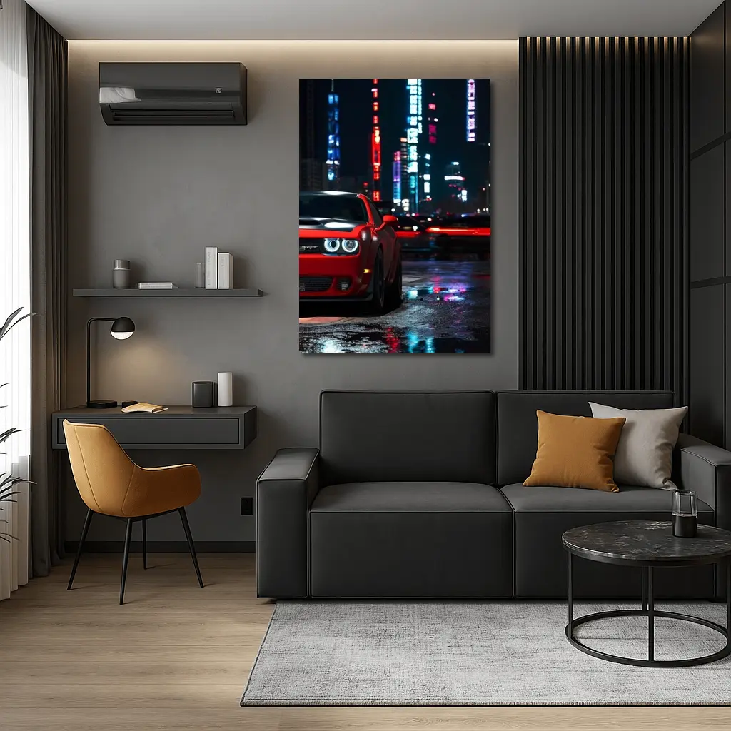 Dodge Challenger SRT Red Neon City Night – Wall Art