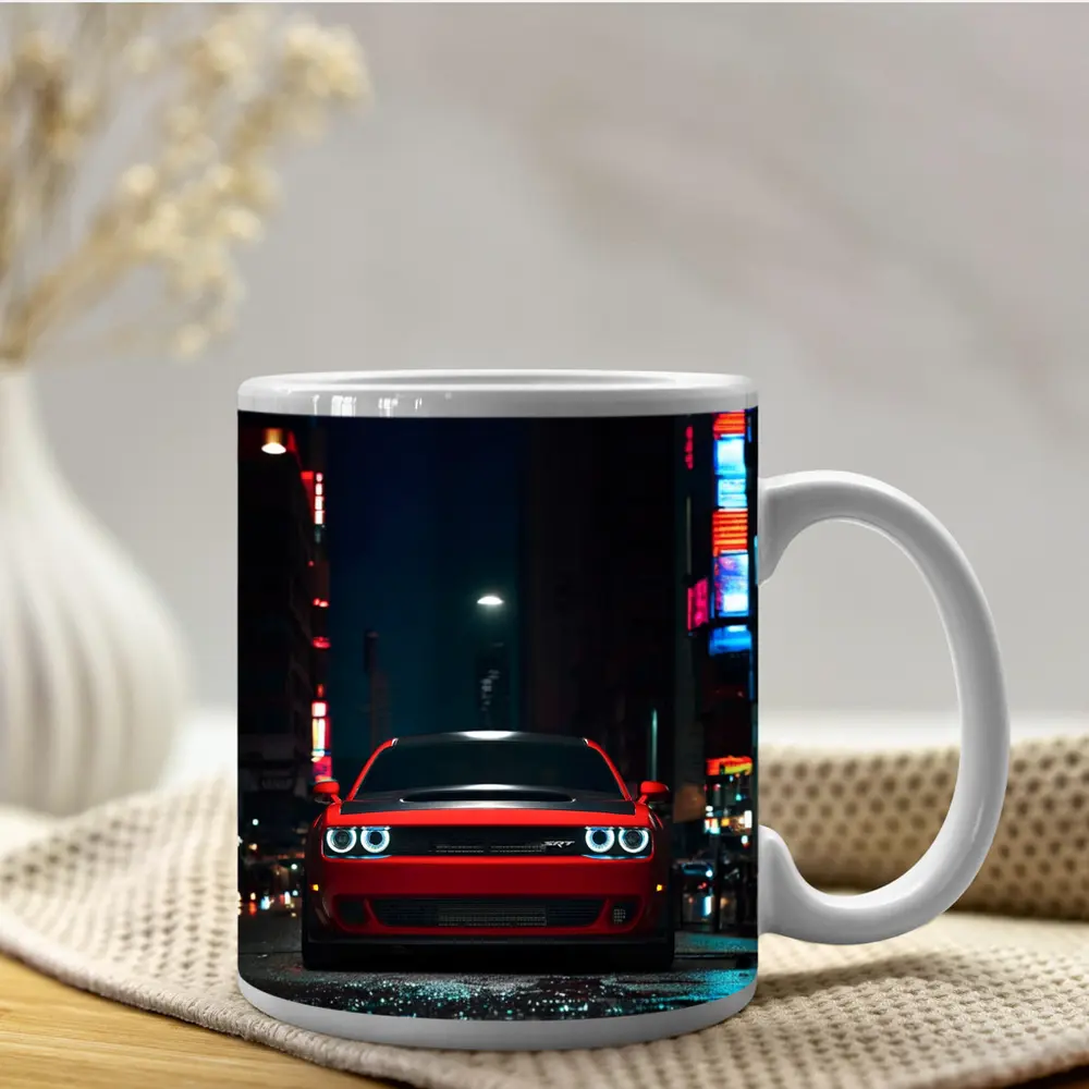 Dodge Challenger SRT Red Night City Street – Mugs