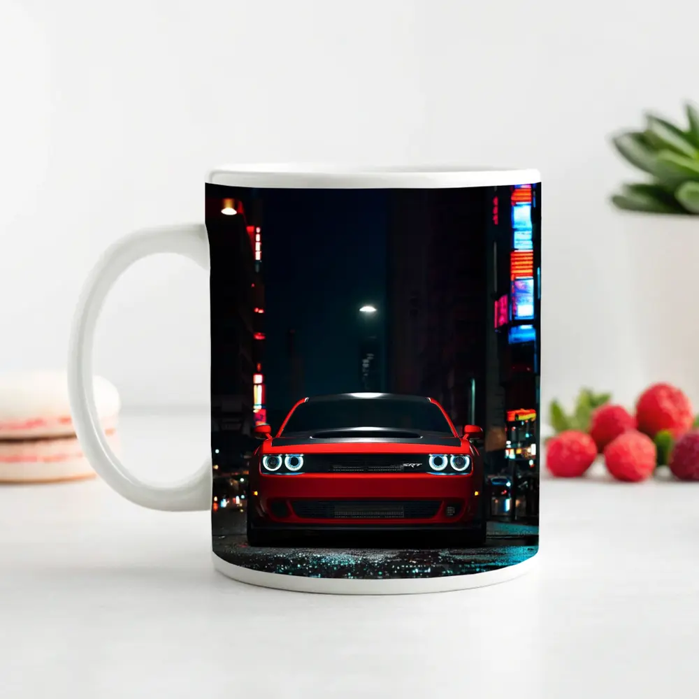Dodge Challenger SRT Red Night City Street – Mugs