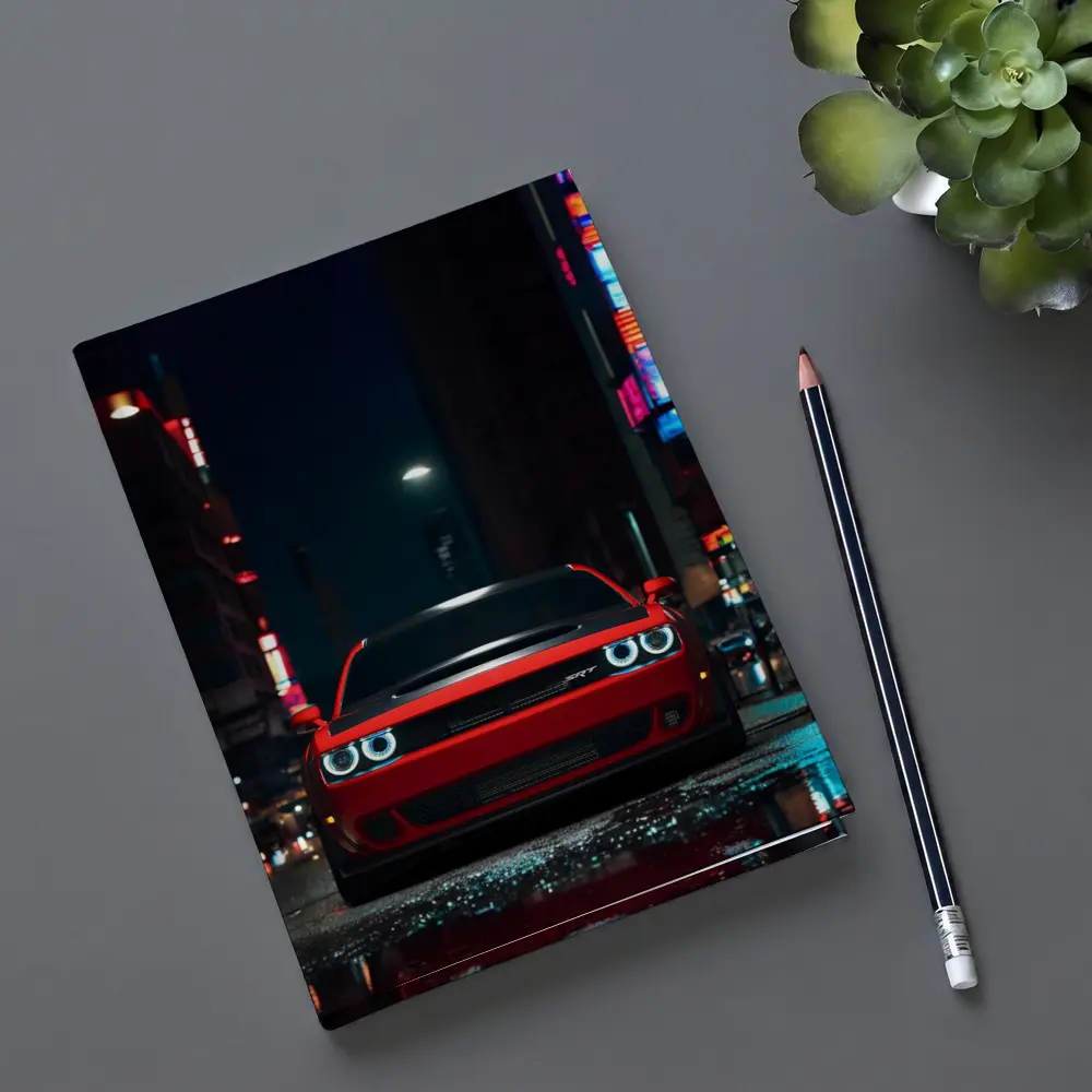 Dodge Challenger SRT Red Night City Street – Notebooks