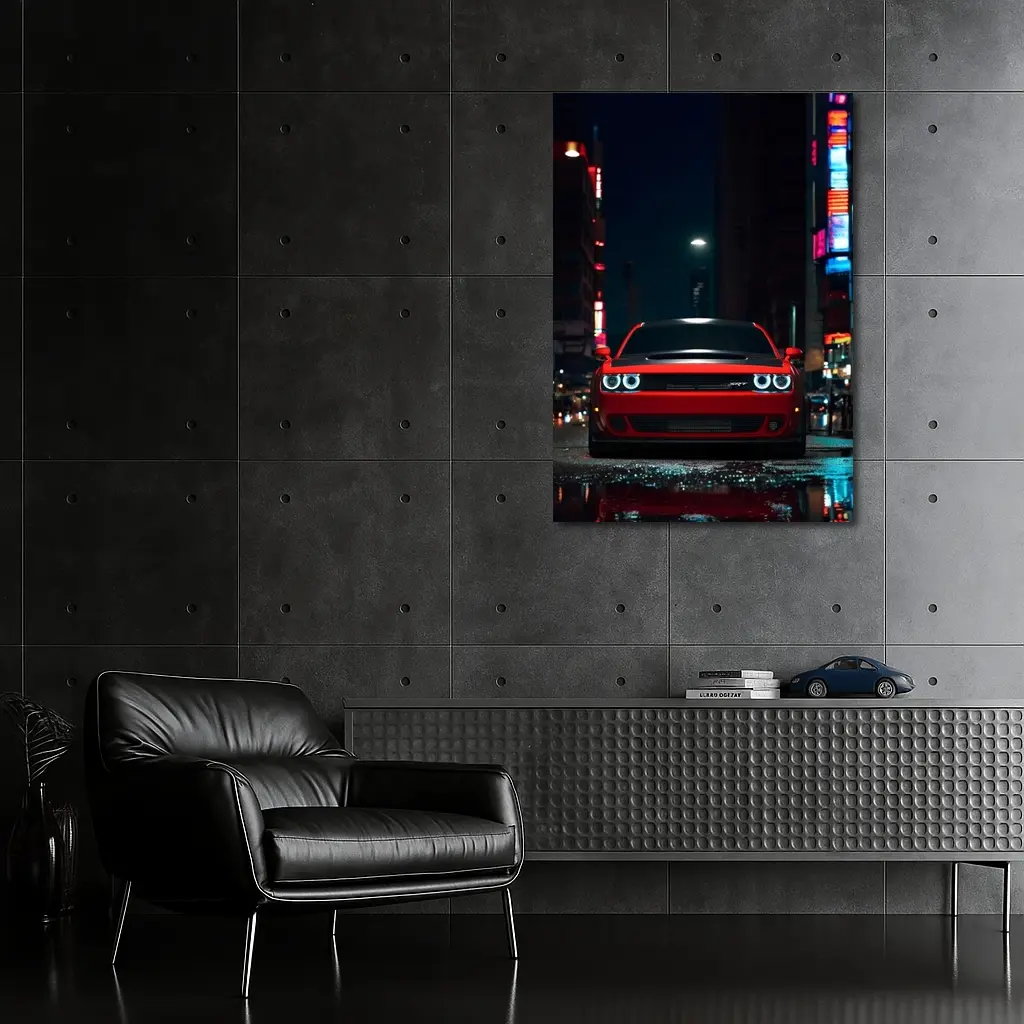 Dodge Challenger SRT Red Night City Street – Wall Art