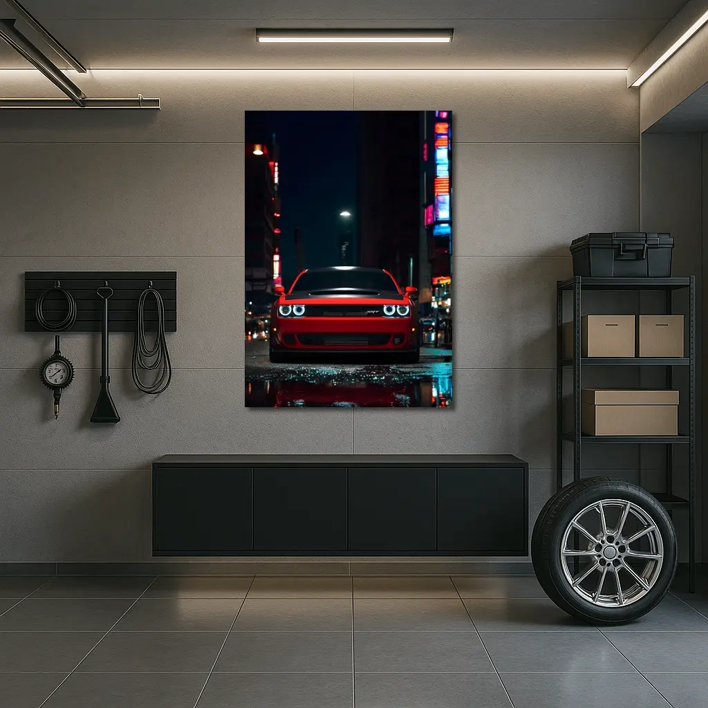Dodge Challenger SRT Red Night City Street – Wall Art