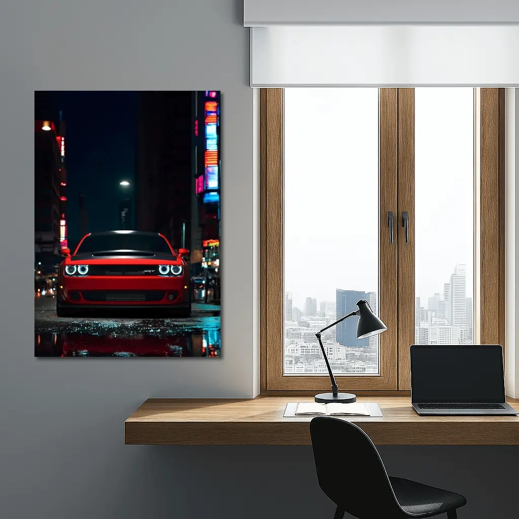 Dodge Challenger SRT Red Night City Street – Wall Art