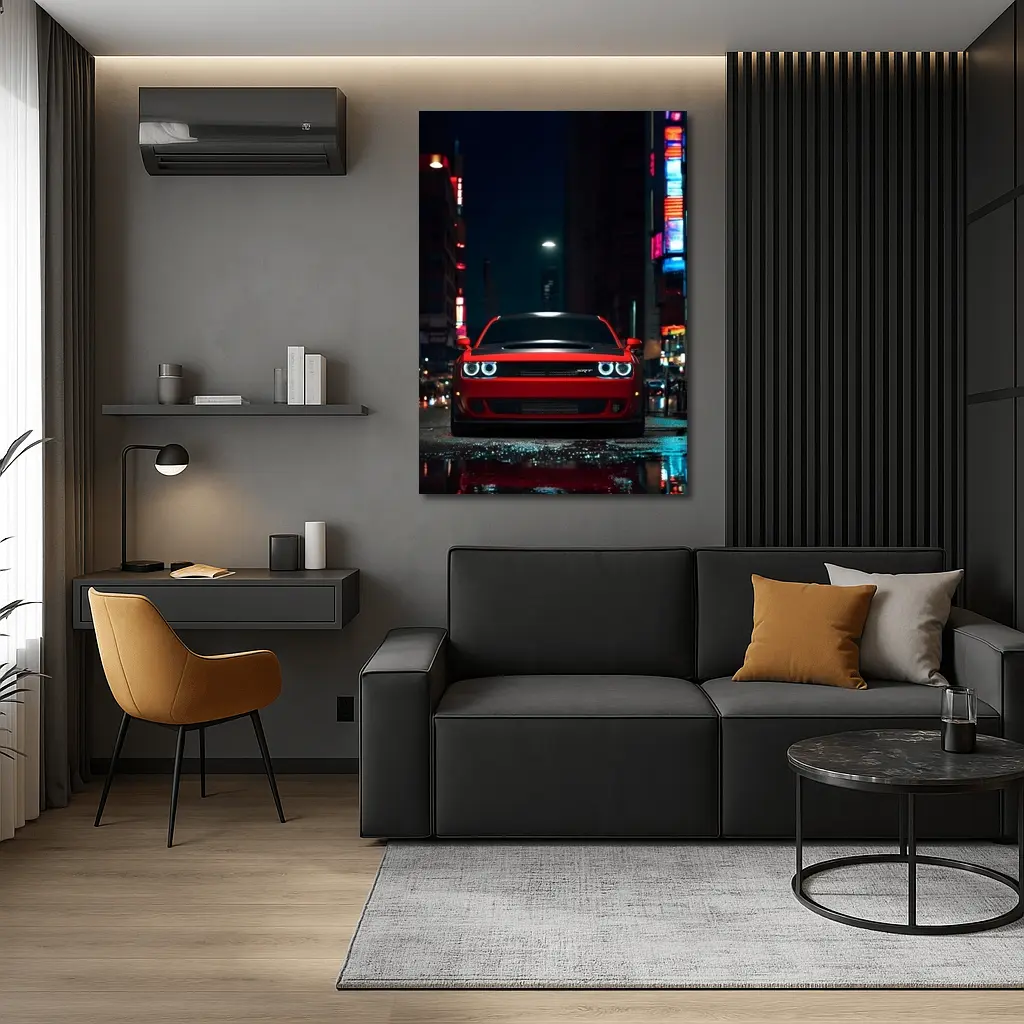 Dodge Challenger SRT Red Night City Street – Wall Art