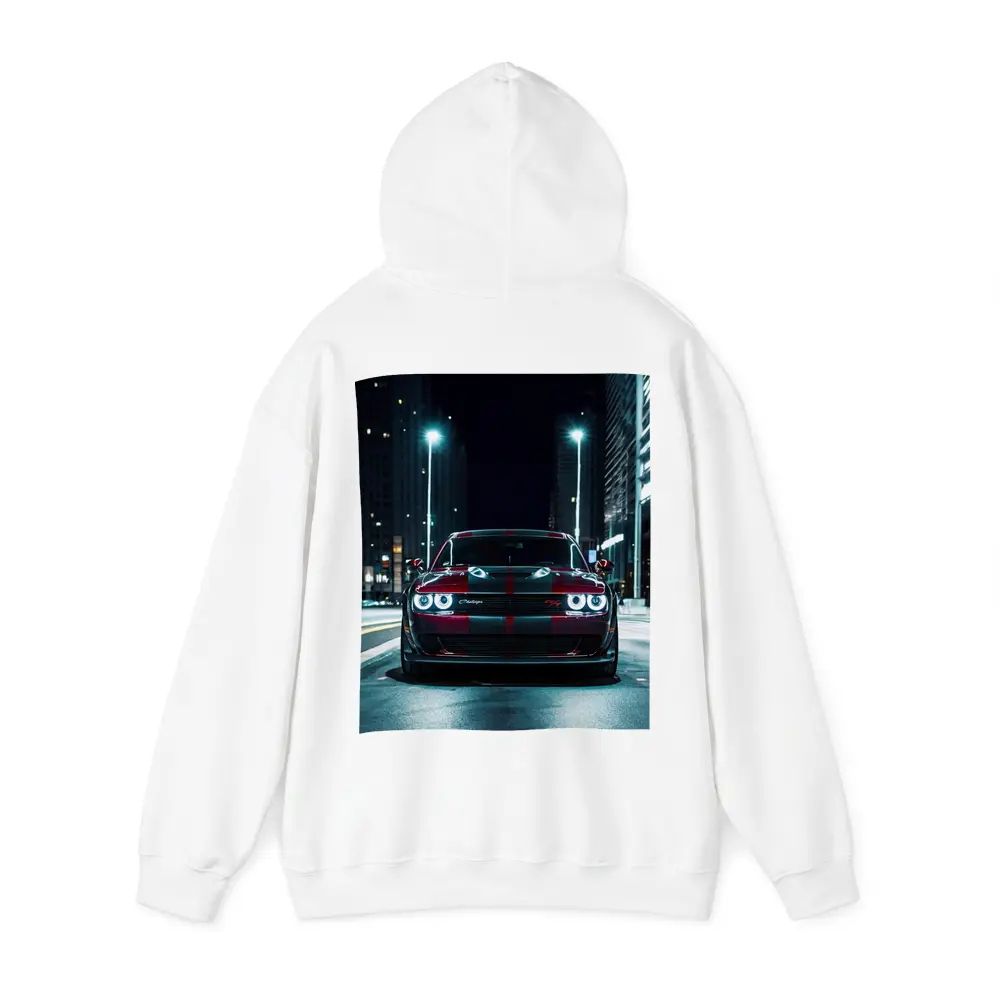 Dodge Challenger Red Stripes City Night Street – Hoodies