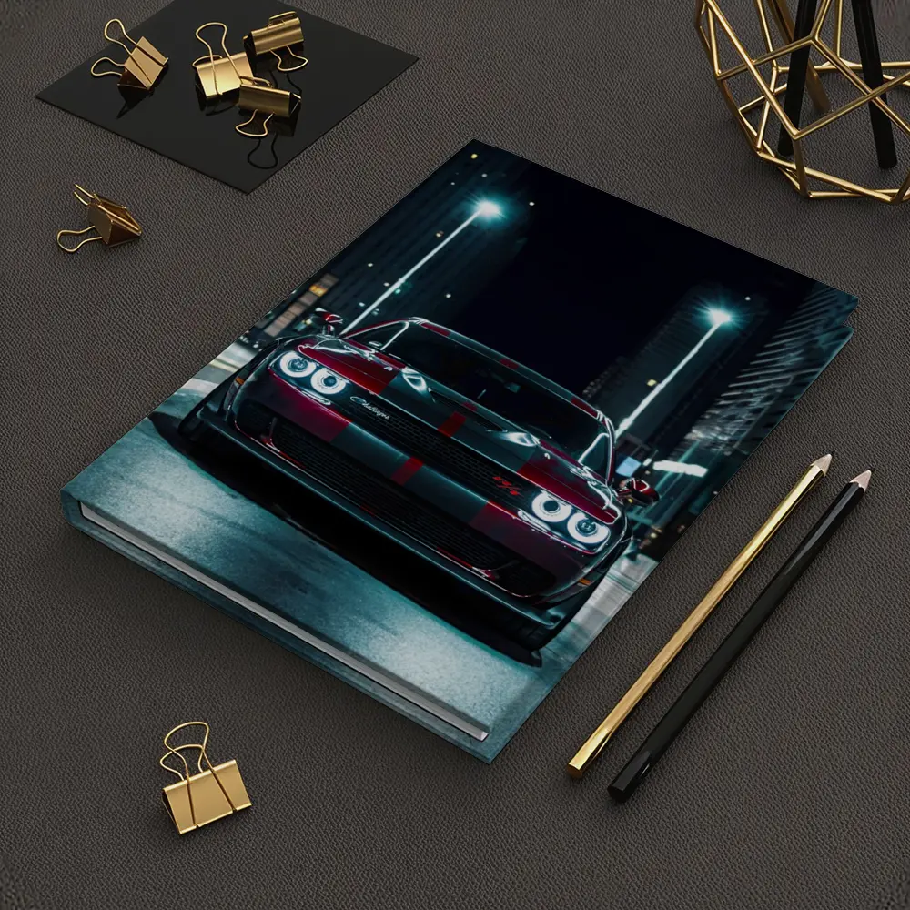Dodge Challenger Red Stripes City Night Street – Notebooks