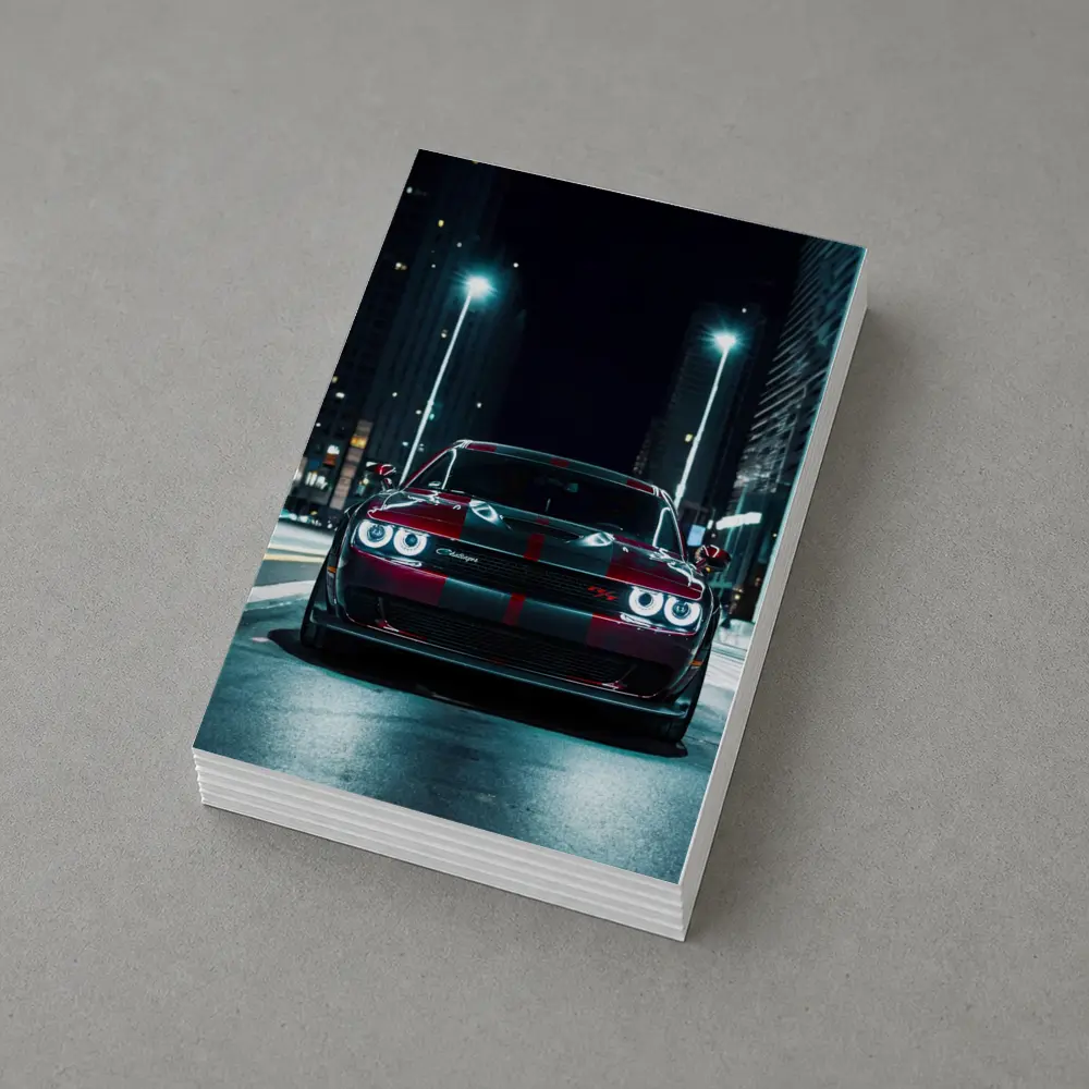Dodge Challenger Red Stripes City Night Street – Postcards