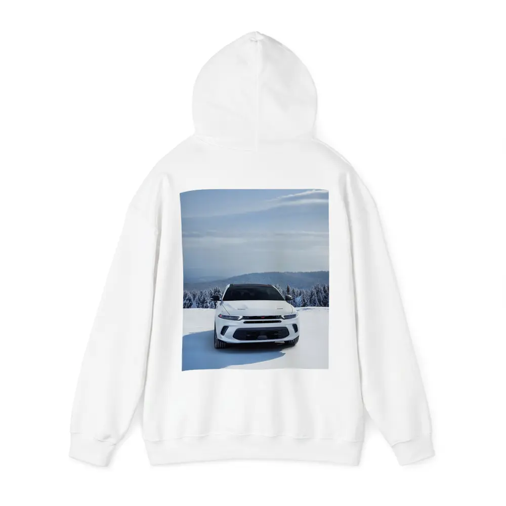 Dodge Hornet White SUV Snowy Winter Landscape – Hoodies