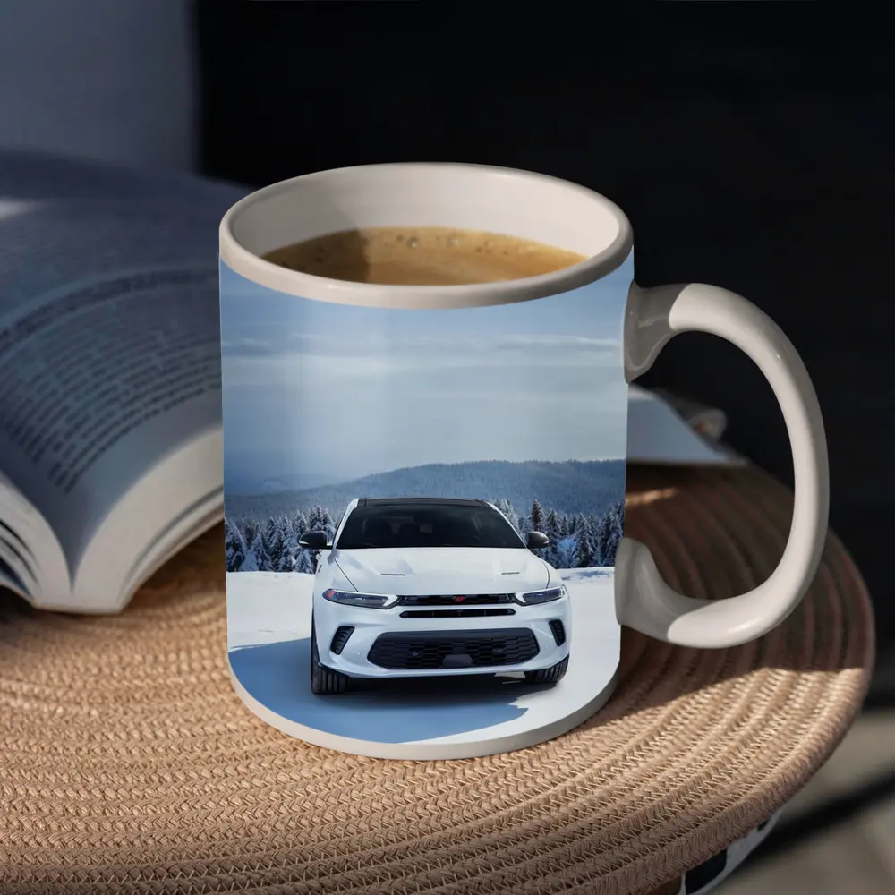 Dodge Hornet White SUV Snowy Winter Landscape – Mugs