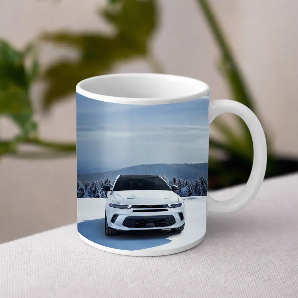 Dodge Hornet White SUV Snowy Winter Landscape – Mugs