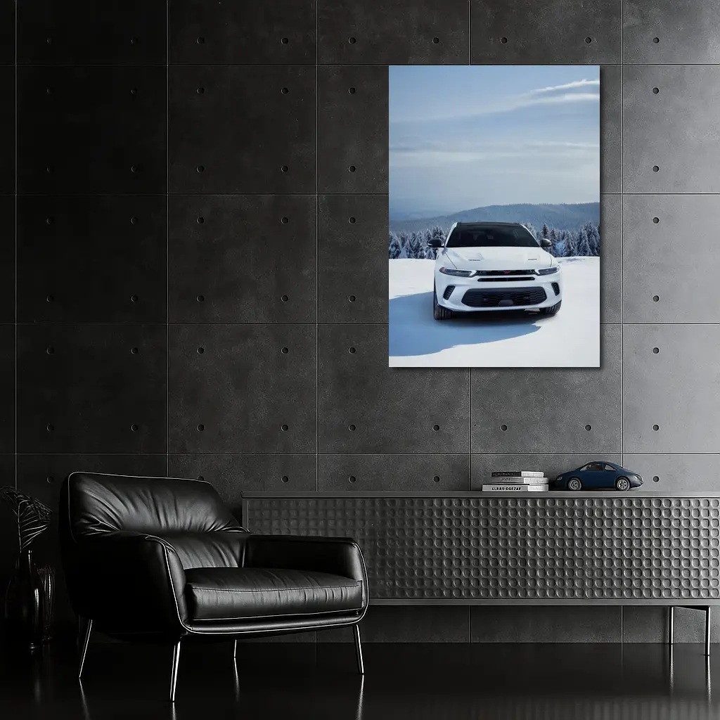Dodge Hornet White SUV Snowy Winter Landscape – Wall Art