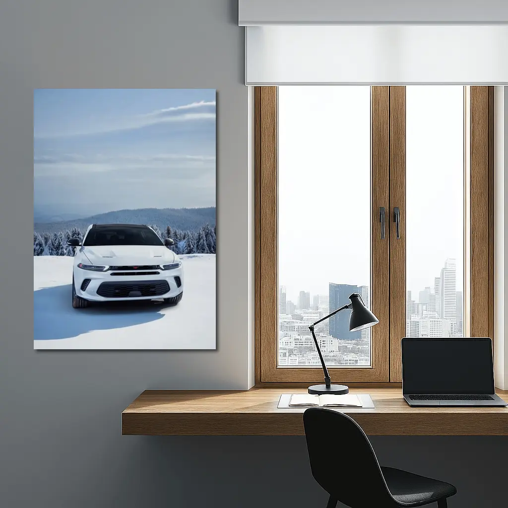 Dodge Hornet White SUV Snowy Winter Landscape – Wall Art