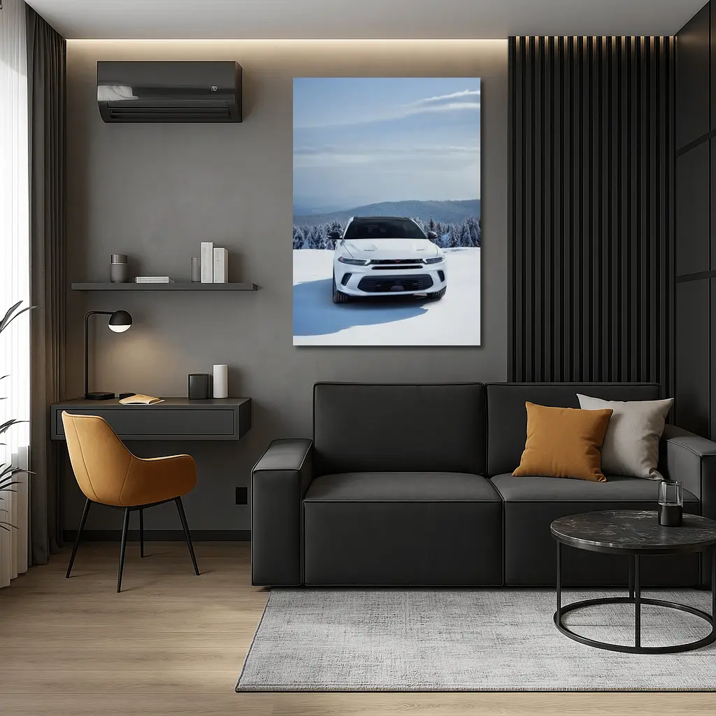 Dodge Hornet White SUV Snowy Winter Landscape – Wall Art