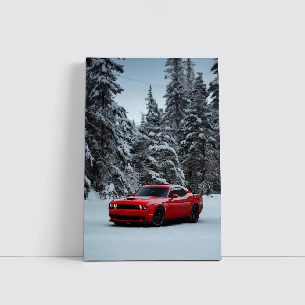 Dodge Challenger SRT Red Snow Winter Forest – Wall Art