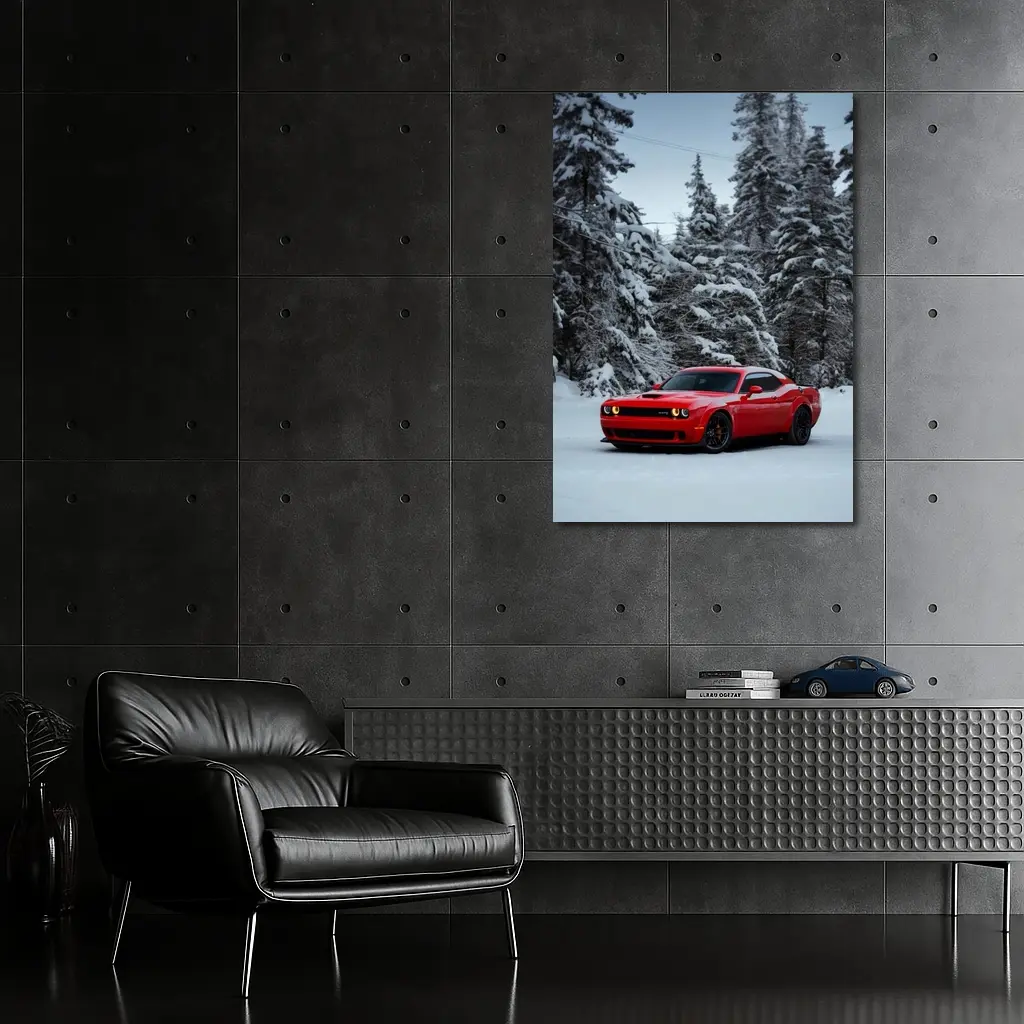 Dodge Challenger SRT Red Snow Winter Forest – Wall Art
