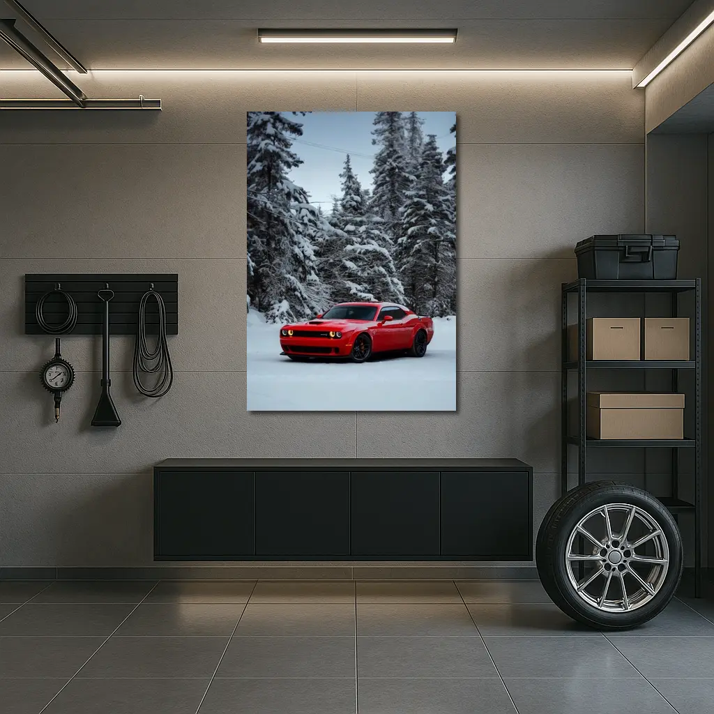 Dodge Challenger SRT Red Snow Winter Forest – Wall Art