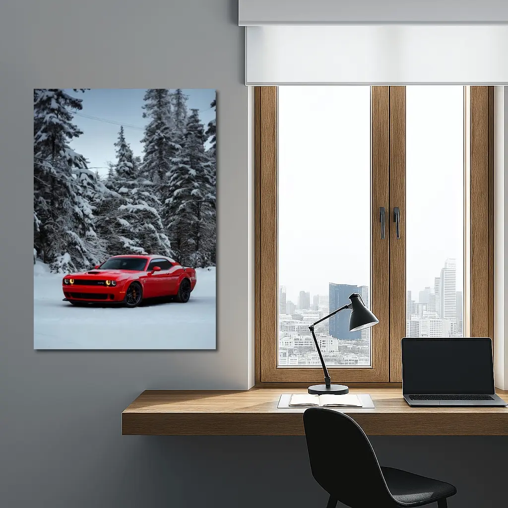 Dodge Challenger SRT Red Snow Winter Forest – Wall Art