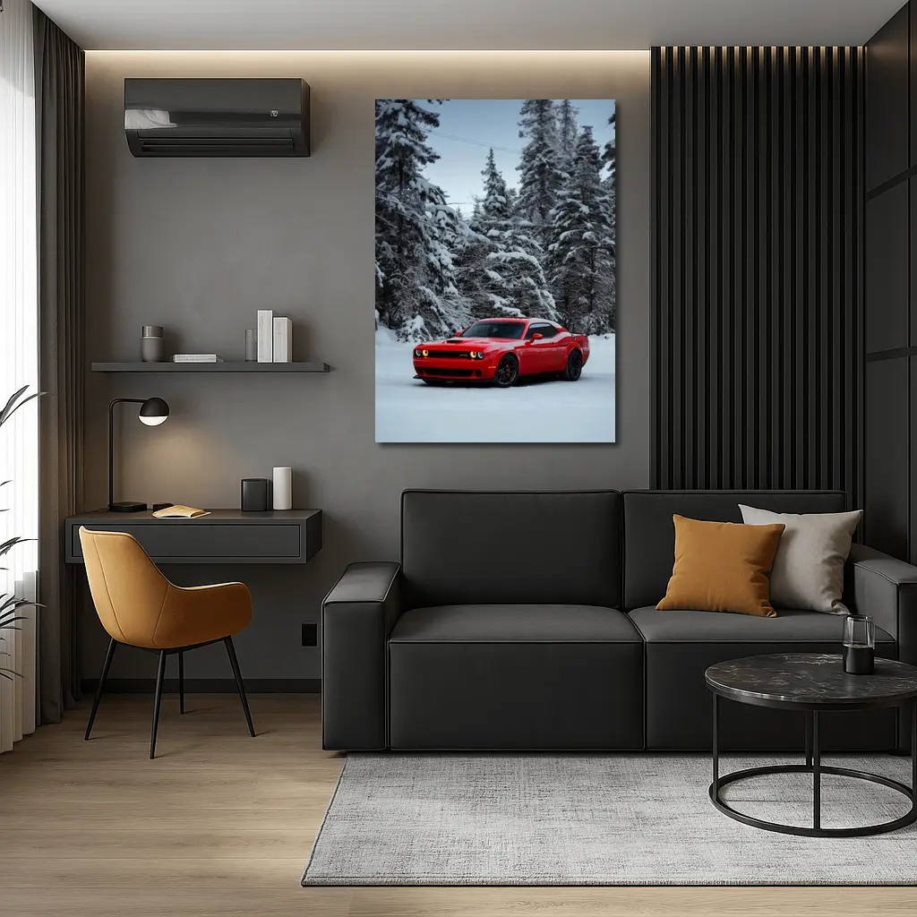 Dodge Challenger SRT Red Snow Winter Forest – Wall Art