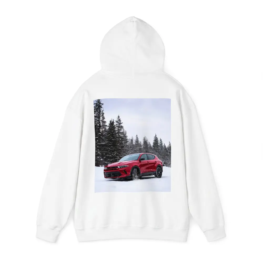 Dodge Hornet Red SUV Snowy Winter Forest – Hoodies