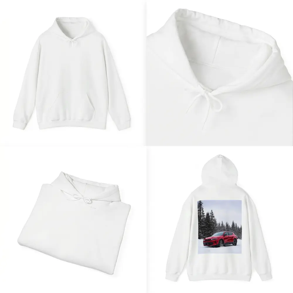 Dodge Hornet Red SUV Snowy Winter Forest – Hoodies