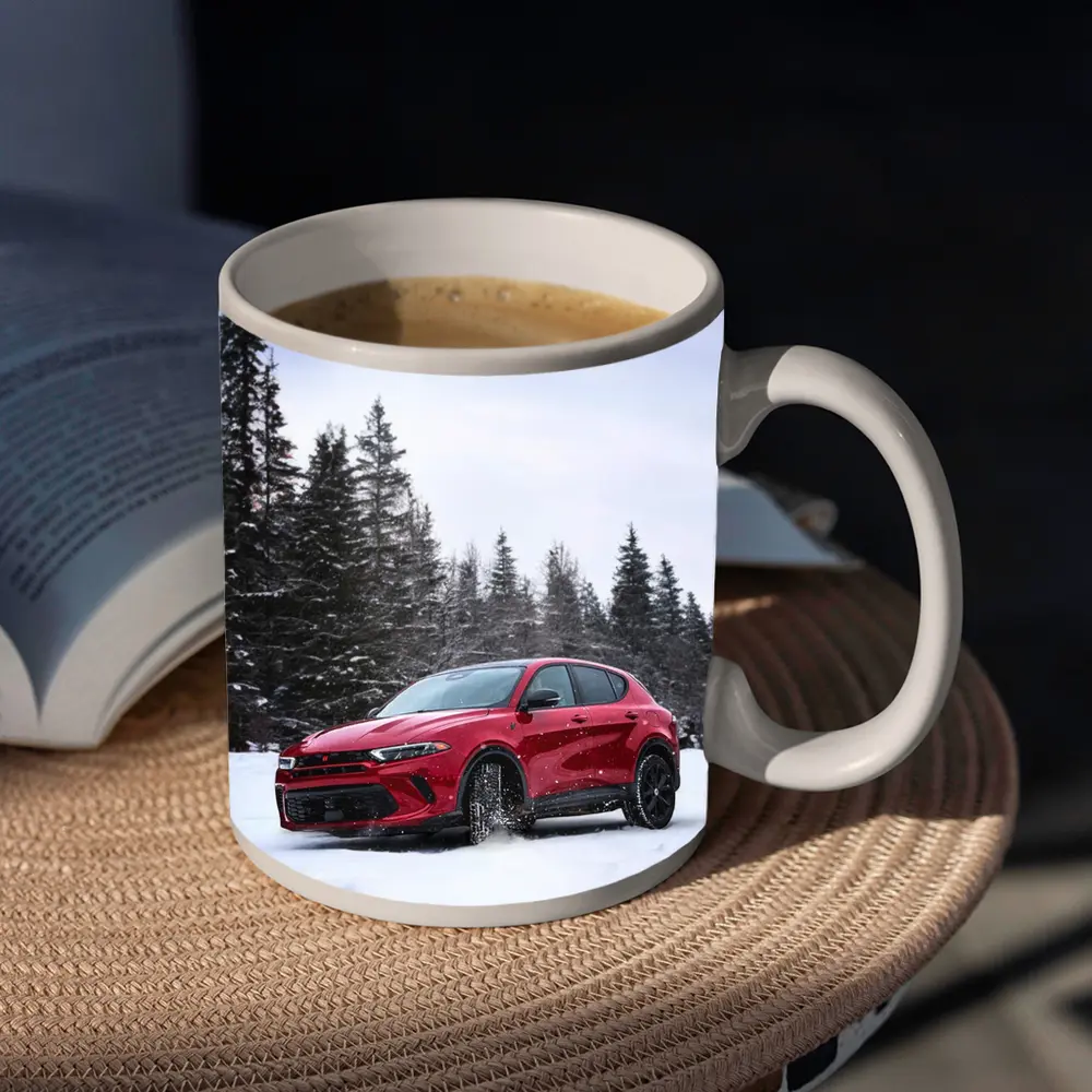 Dodge Hornet Red SUV Snowy Winter Forest – Mugs