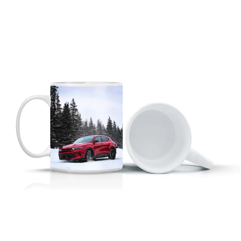 Dodge Hornet Red SUV Snowy Winter Forest – Mugs
