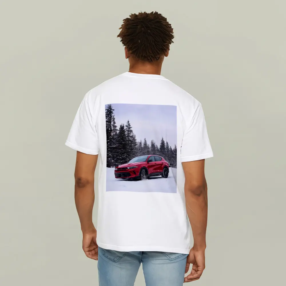 Dodge Hornet Red SUV Snowy Winter Forest – T-Shirts