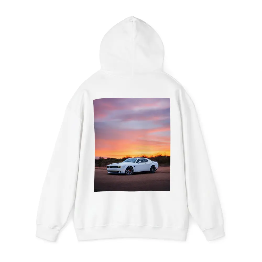 Dodge Challenger White Muscle Car Sunset Sky – Hoodies