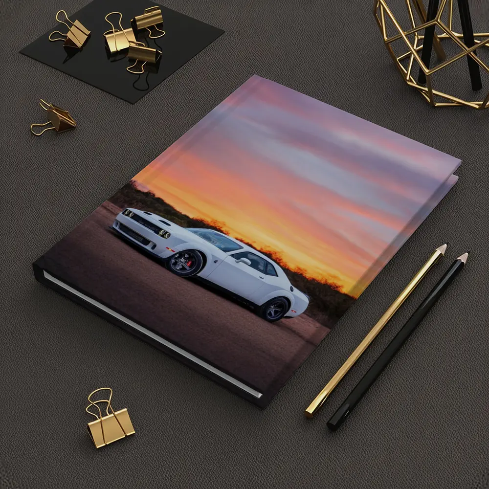 Dodge Challenger White Muscle Car Sunset Sky – Notebooks