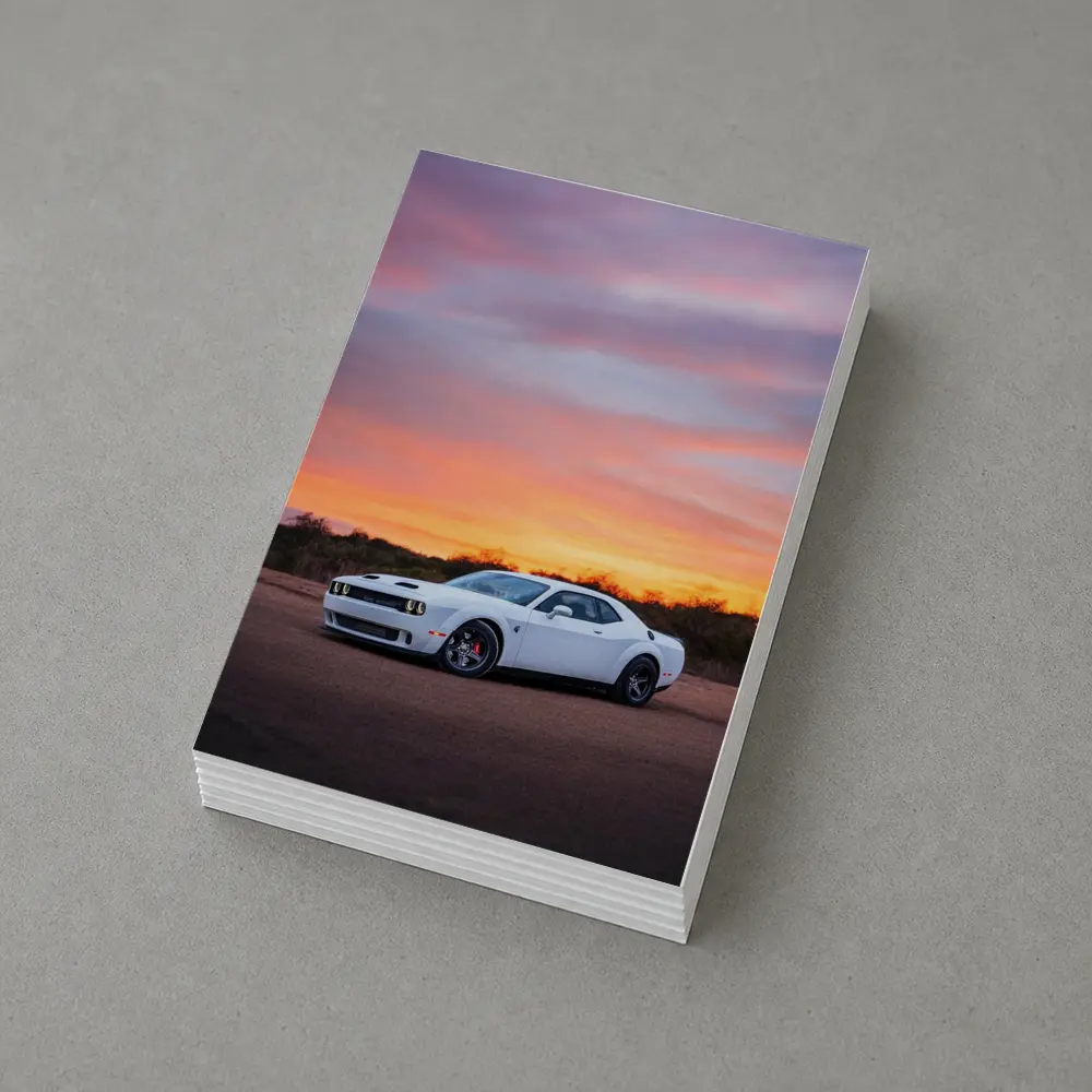 Dodge Challenger White Muscle Car Sunset Sky – Postcards