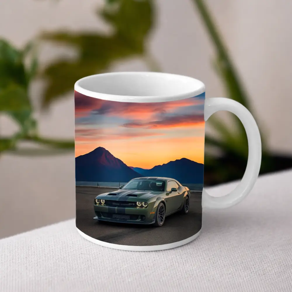 Dodge Challenger Muscle Car Sunset Mountains – Mugs