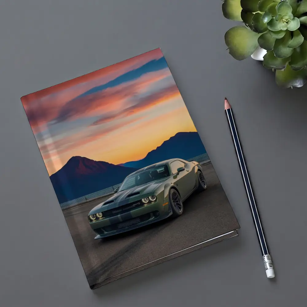 Dodge Challenger Muscle Car Sunset Mountains – Notebooks