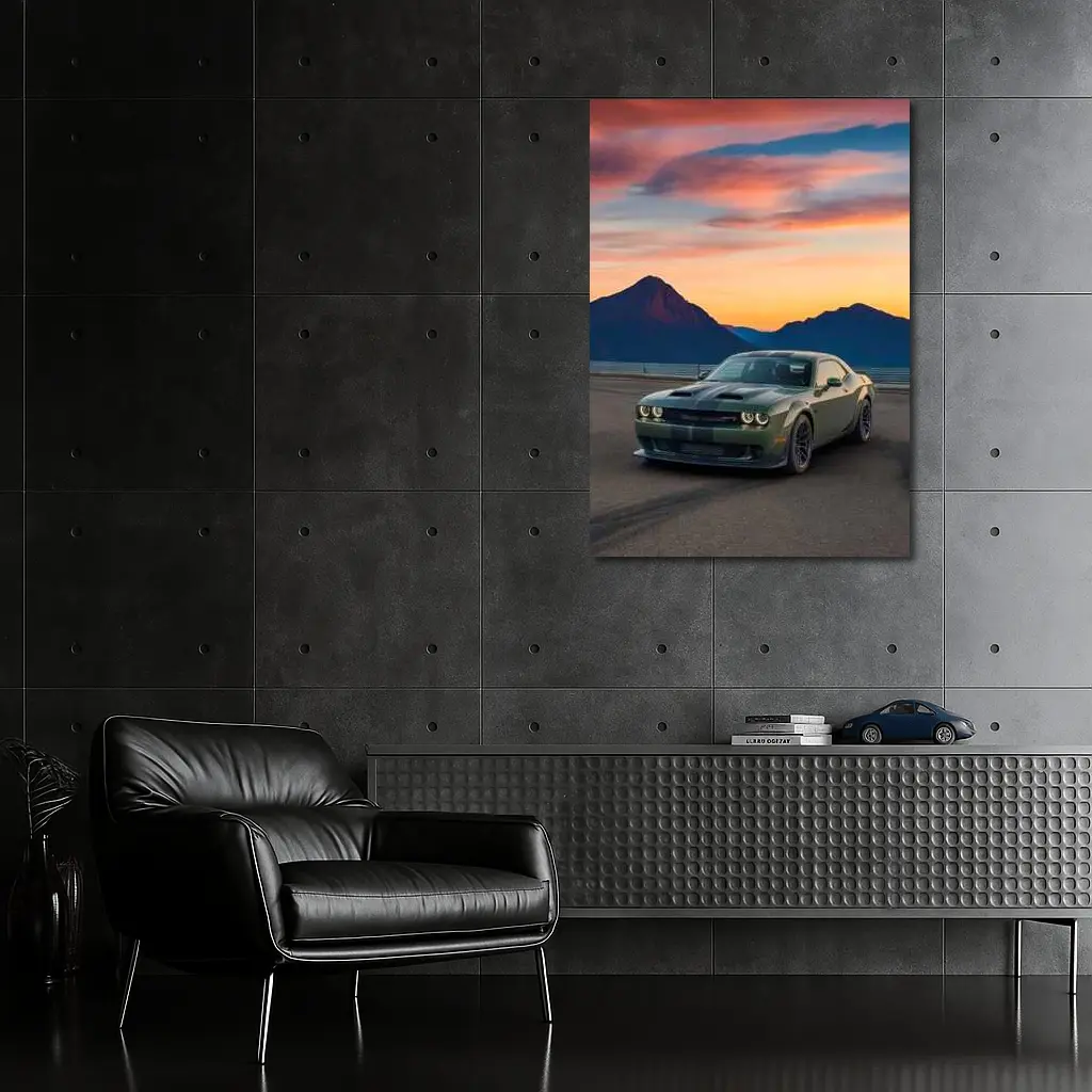 Dodge Challenger Muscle Car Sunset Mountains – Wall Art