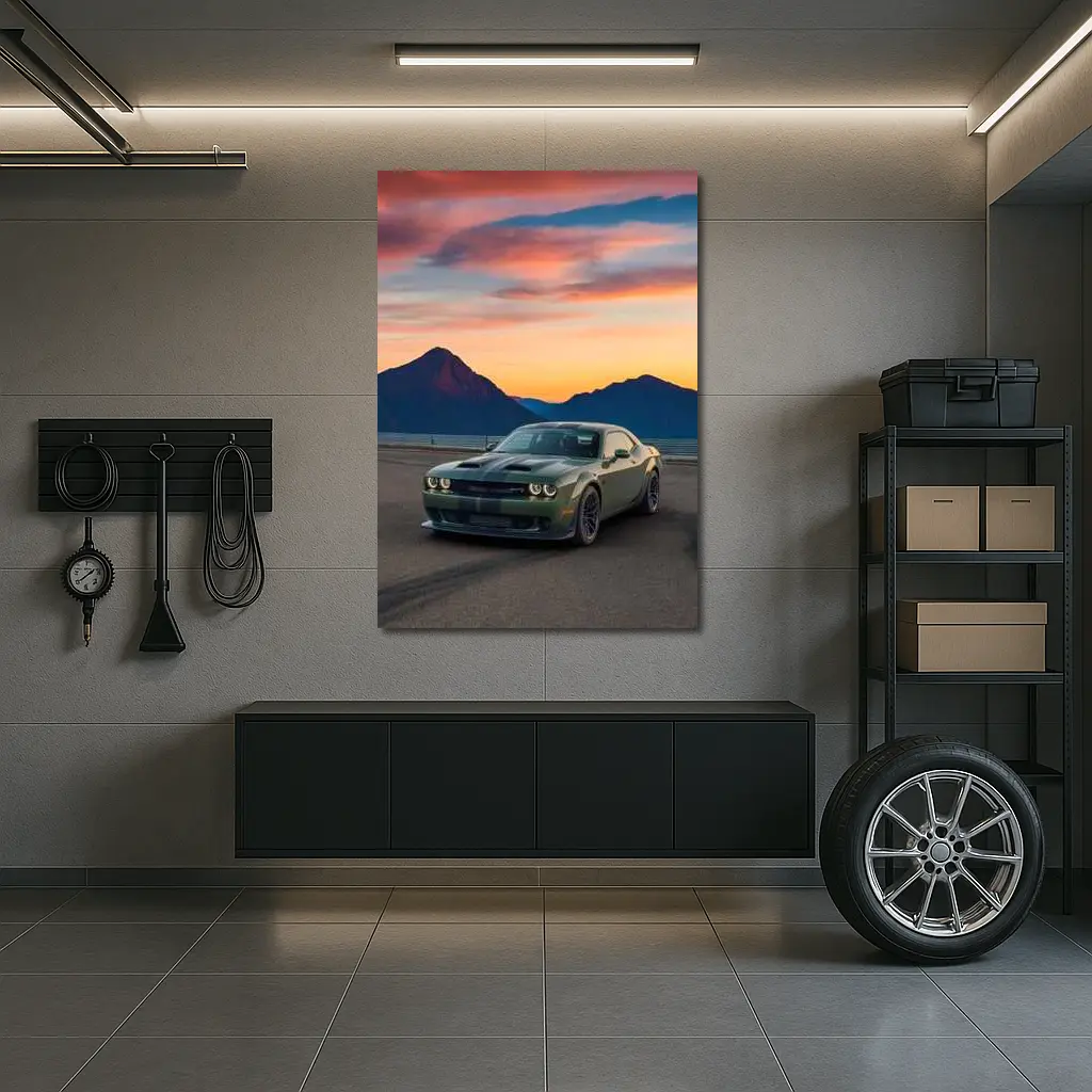 Dodge Challenger Muscle Car Sunset Mountains – Wall Art
