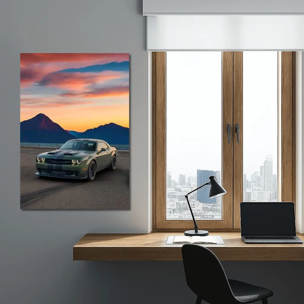 Dodge Challenger Muscle Car Sunset Mountains – Wall Art