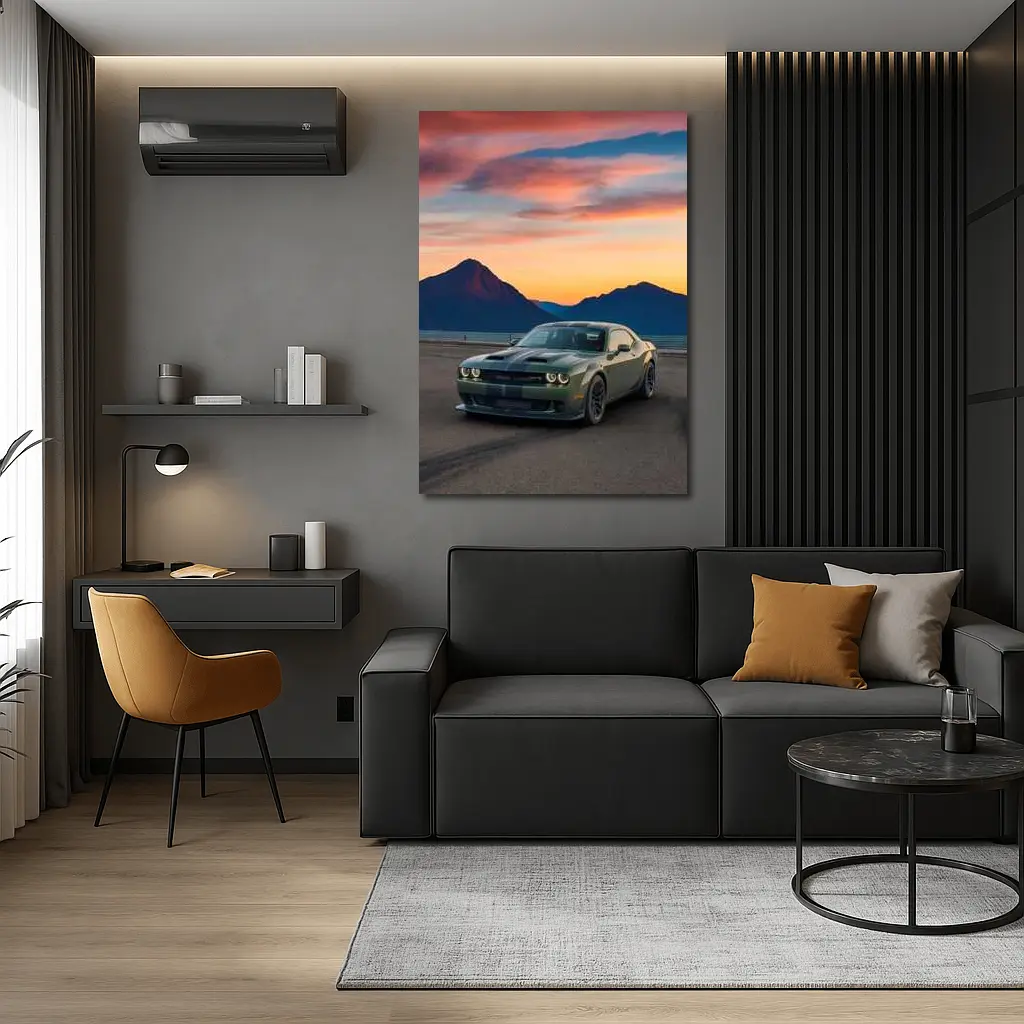 Dodge Challenger Muscle Car Sunset Mountains – Wall Art