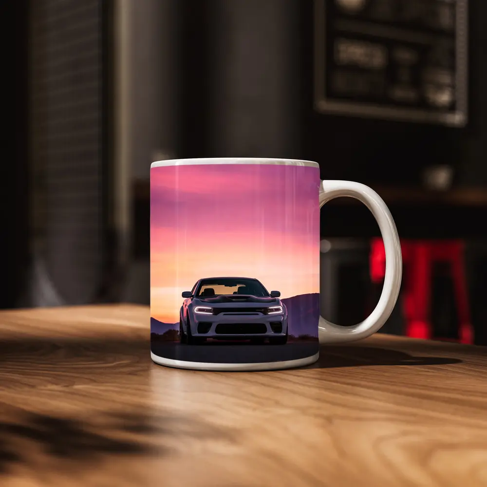 Dodge Charger Front View Sunset Sky – Mugs