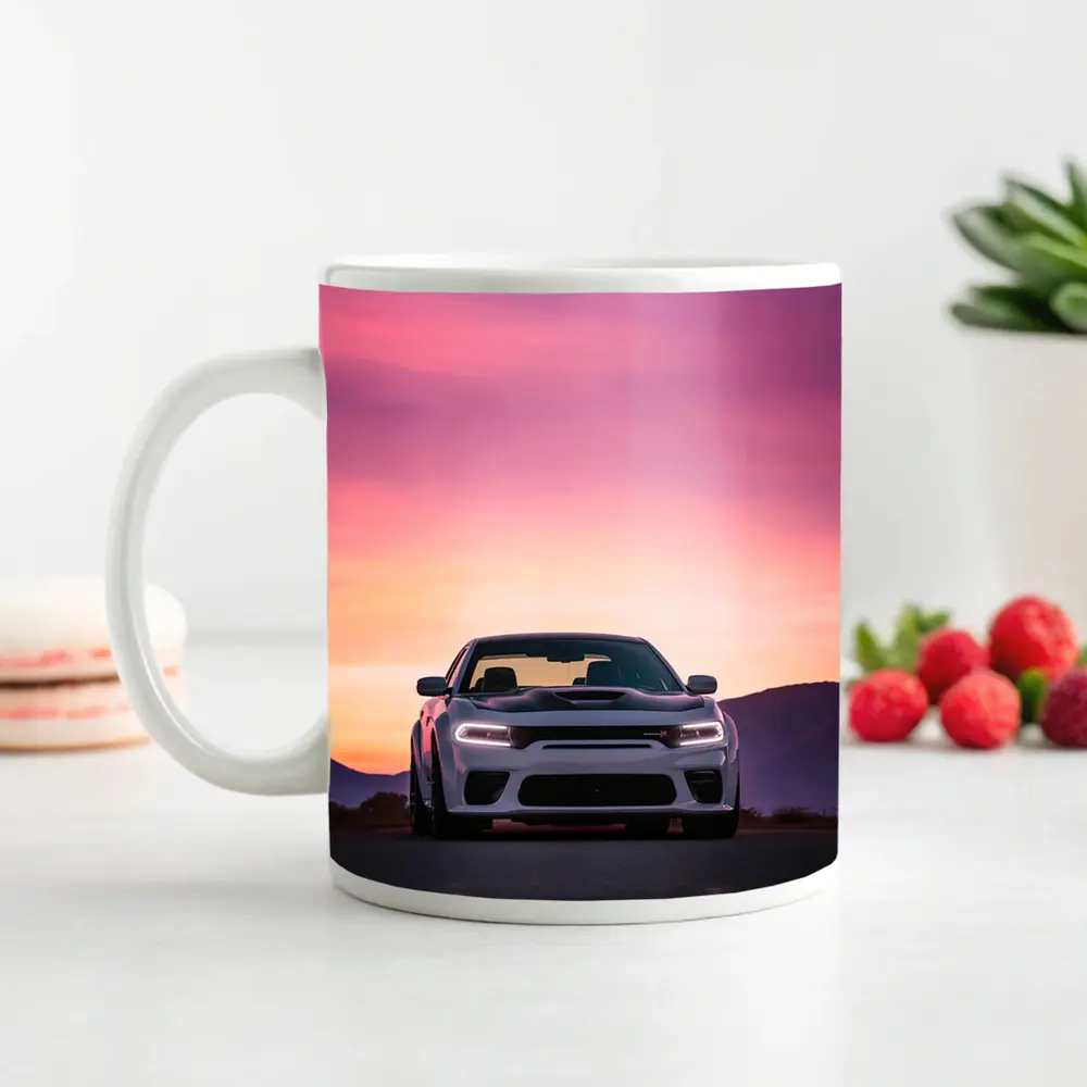 Dodge Charger Front View Sunset Sky – Mugs